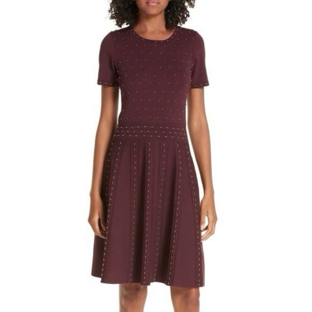 Sandro Paris Montaigne Metallic Bead Fit & Flare Dress Sz 38 (US 6) Maroon GUC!